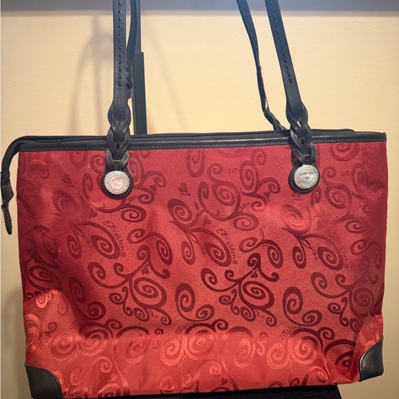 Brighton Collectibles Red Swirl Jacquard Shoulder Bag Tote Zip Top Heart Charm - Picture 7 of 8